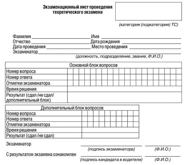 купить лист сдачи теоретического экзамена ПДД в Лаганях